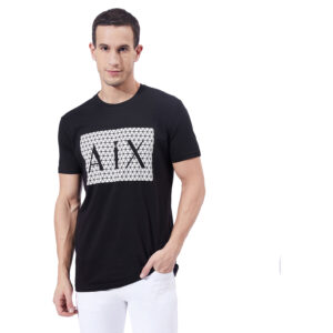 BM-TEES-AIX-BLACK-28129 Ben Martin Men's Round Neck Half Sleeve Slim Fit Printed Cotton T-Shirt Black