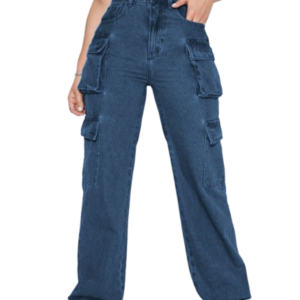 BM-JJ30-DARK-BLUE-1 Ben Martin Women's High Rise Cargo Pants || Denim Cargo's Pants || Oversized-Jeans|| Loose Jeans Pant,S