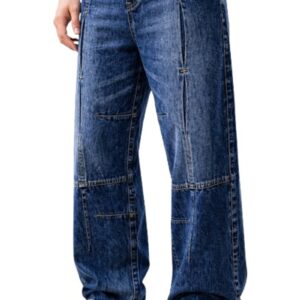 1-BM-JJ42-DARK-BLUE-0 Ben Martin Blue Baggy Jeans for Men | Loose Fit Wide Leg Denim Pants | Streetwear Relaxed Fit Casual Jeans: | Stretchable Cotton Blue Jeanss