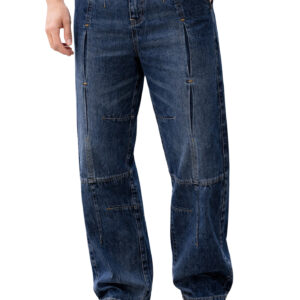 BM-JJ42-DARK-BLUE-0 Ben Martin Blue Men Jeans || Baggy Fit Denim Pants for Man || Loose Wide Leg Streetwear Jeans: || Panelled Designer Jins || Stretchable Cotton Casual Wear Pants Men: