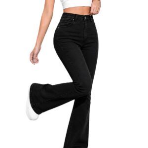 3-BM-JJ24-BLACK-0 Ben Martin Women's High Waist Jeans || Flared Bell Bottom Bootcut Pants || Wide Leg Stretch Denim – Perfect for Travel, Party & Everyday Use – Sizes 26–40