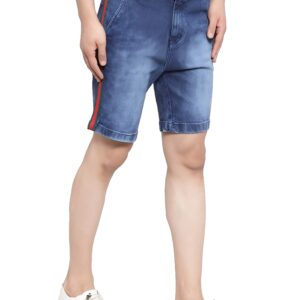 BM-TAPE-BLUE-SHORTS-R-G-28129_2X Ben Martin Men's Regular Fit Side Stripe Stretchable Denim Shorts