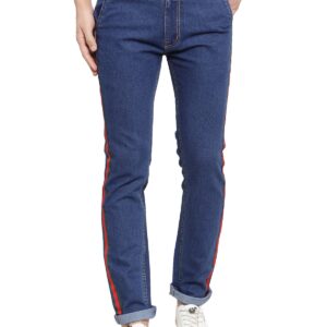 BM-TAPE-JJ9-DB-R-G-28129 Ben Martin Men's Regular Fit Stylish Stretchable Side Stripes Casusal Denim Jeans Pant for Men
