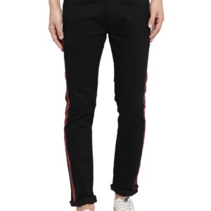 BM-TAPE-JNS-BLK-R-G-28129 Ben Martin Men's Regular Fit Stylish Stretchable Side Stripes Casusal Denim Jeans Pant for Men